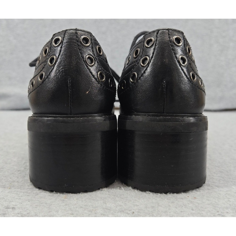 Michael Kors Black Leather Grommet Eyelet Lace Up Block Heel Oxfords 7M Goth - Picture 4 of 7